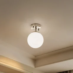 Deckenlampe Atmaca 10220, goldfarben antik, Opalglas Ø 15 cm