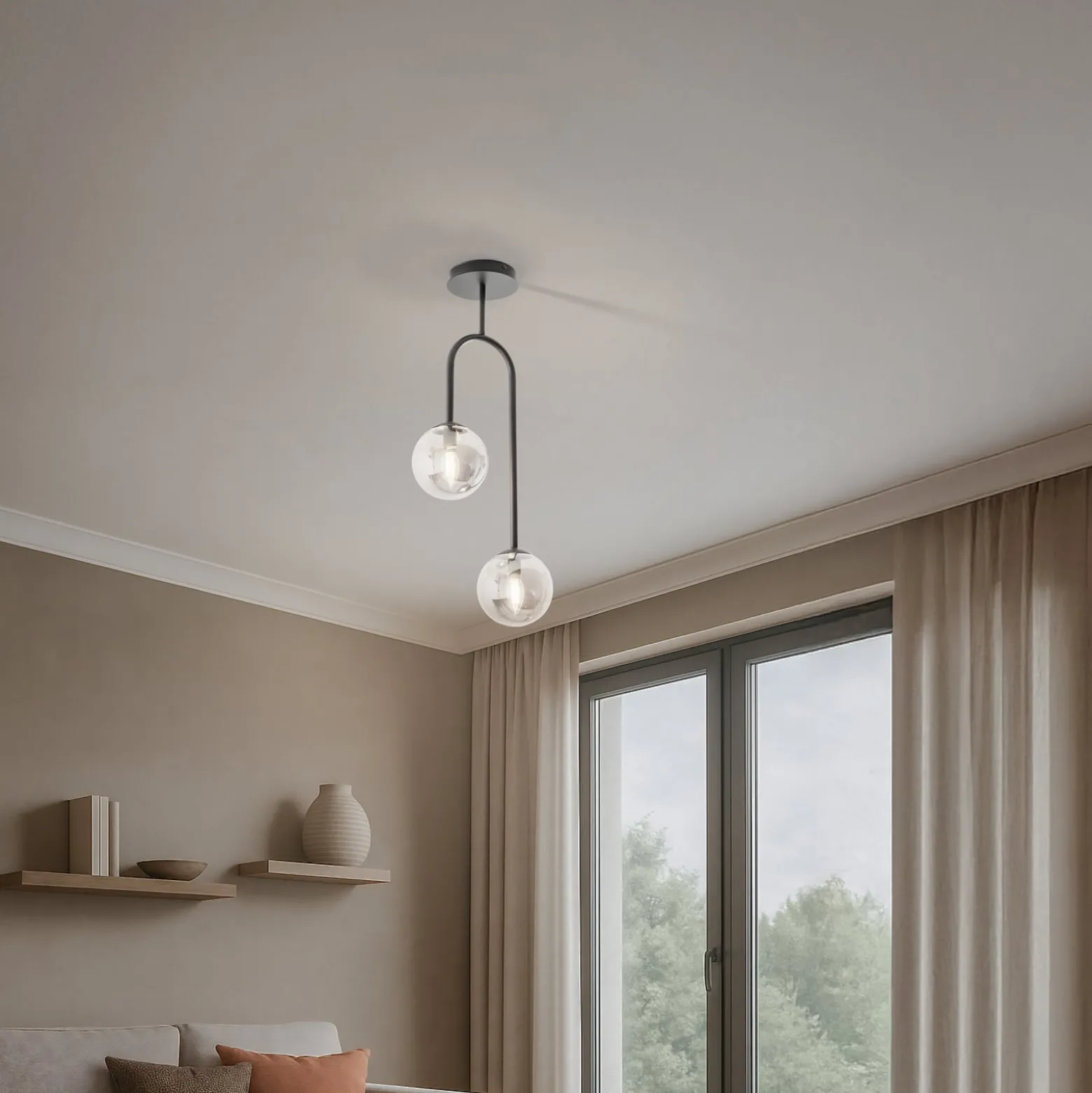 Deckenlampe Atria, rauchgrau/schwarz, Höhe 76 cm, 2-flg.