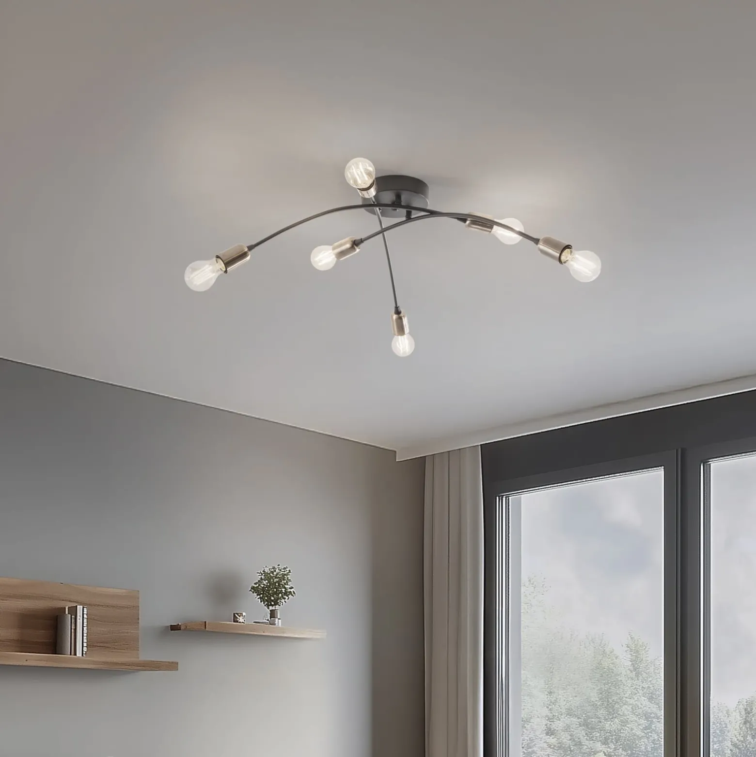 Deckenlampe Banana, schwarz, Metall, 67 cm, 6-flammig, E27