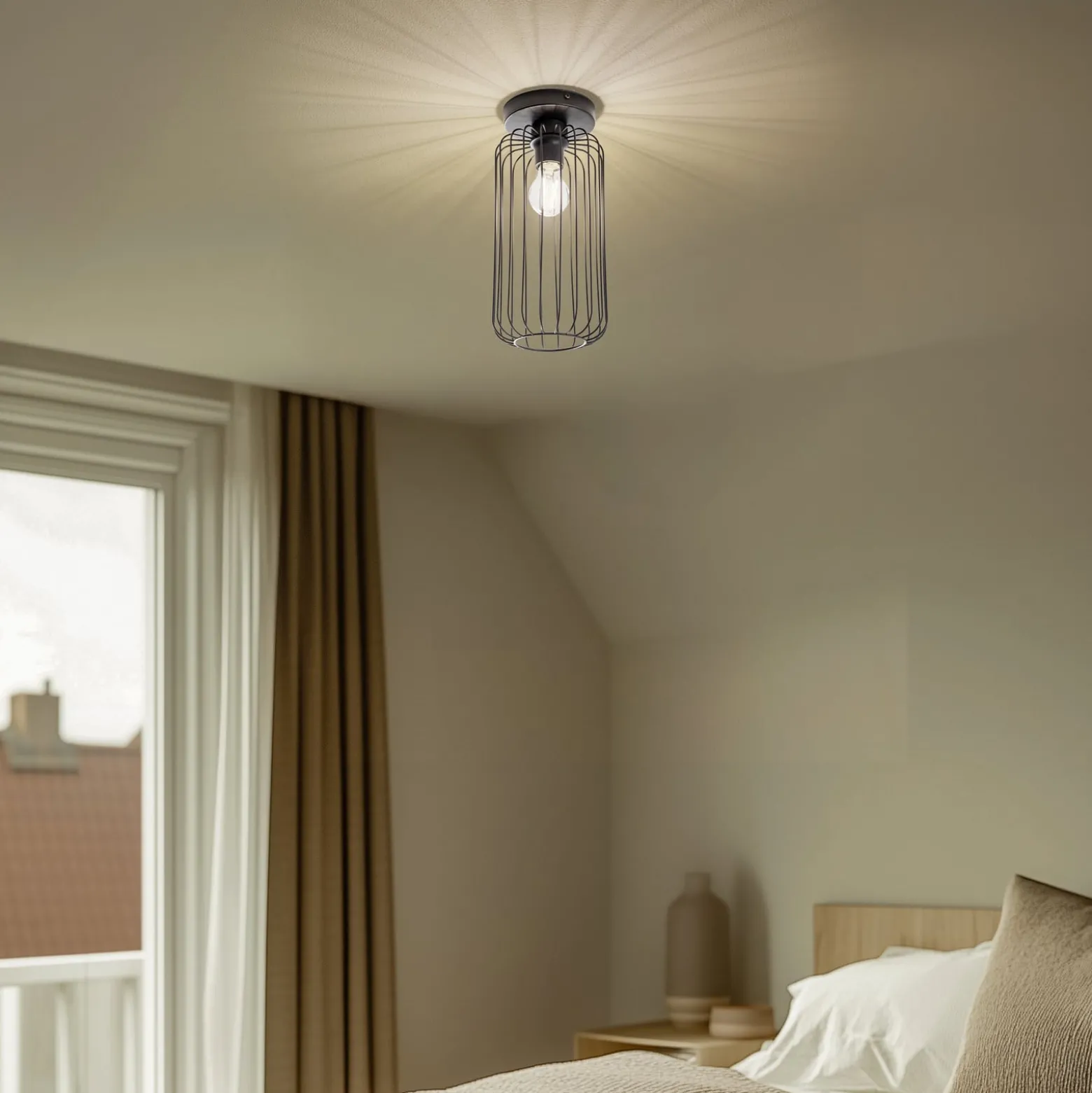 Deckenlampe Barn, Ø 16 cm, schwarz, Metall, E27