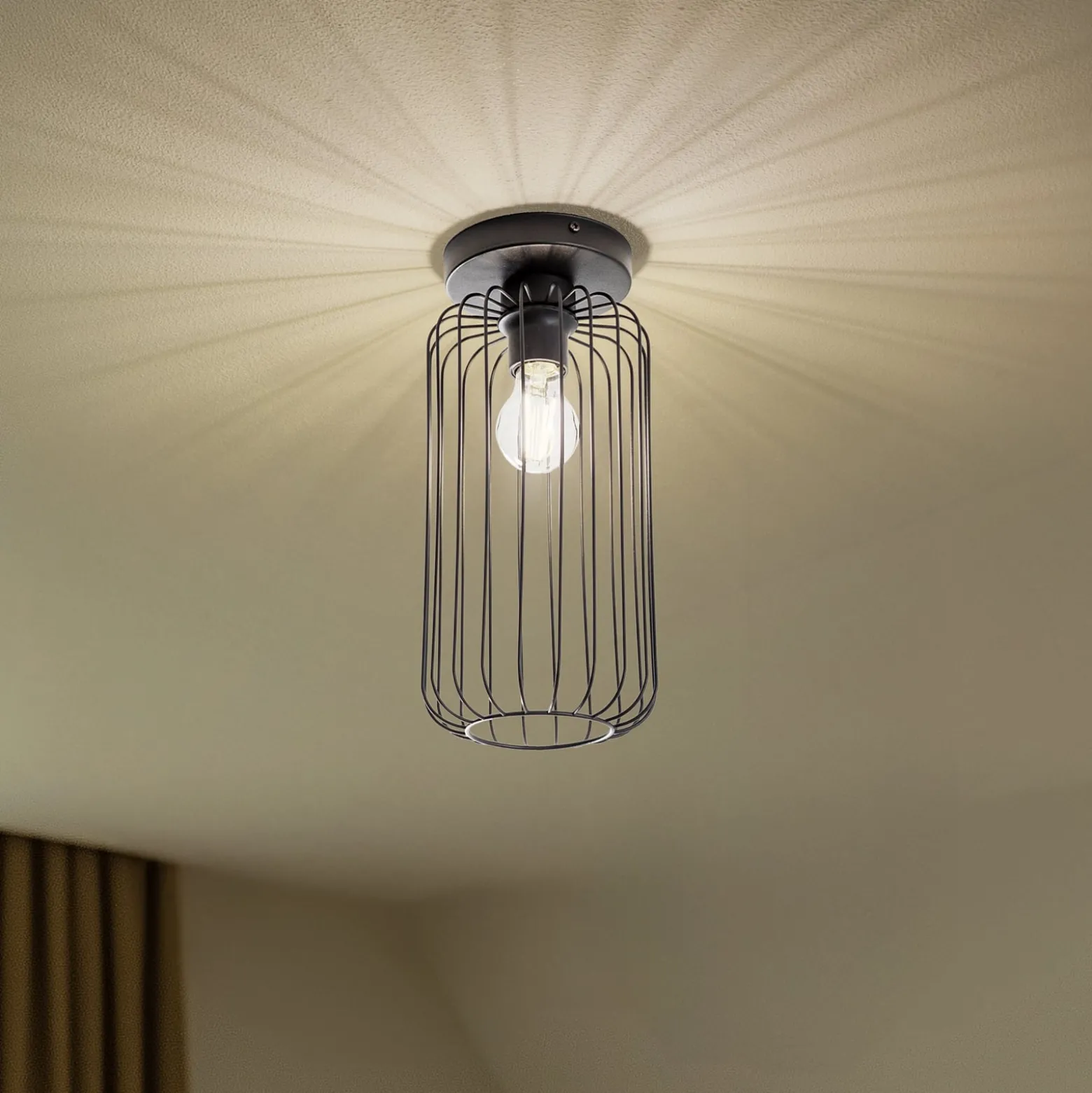 Deckenlampe Barn, Ø 16 cm, schwarz, Metall, E27