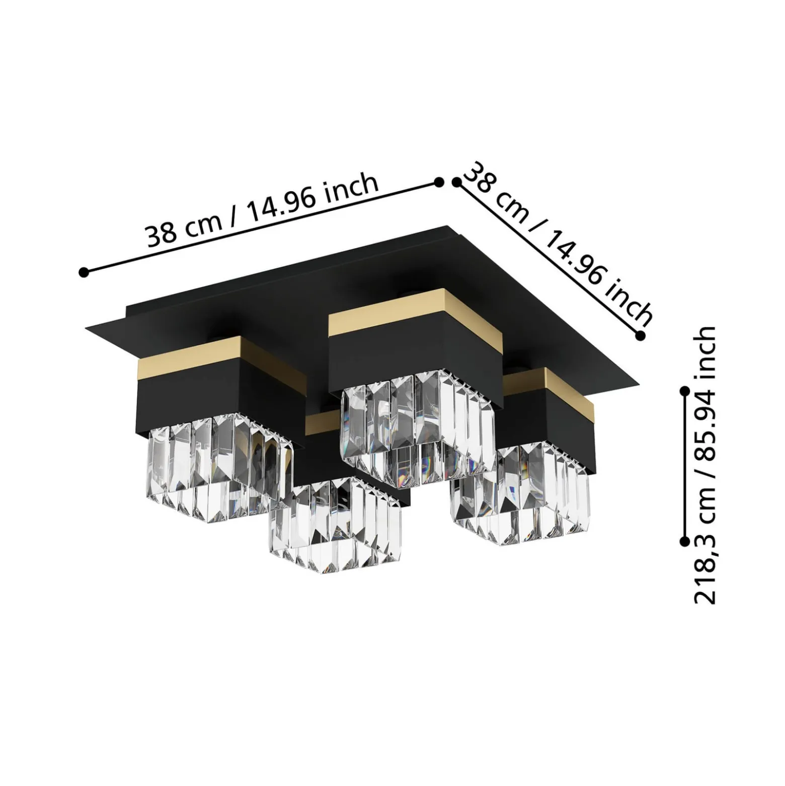 Deckenlampe Barrancas, schwarz/gold, Kristallglas