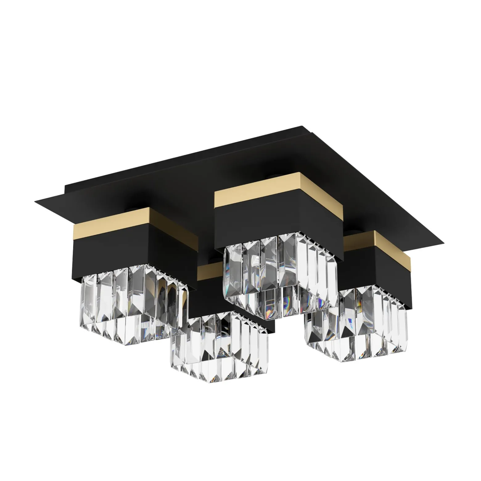 Deckenlampe Barrancas, schwarz/gold, Kristallglas