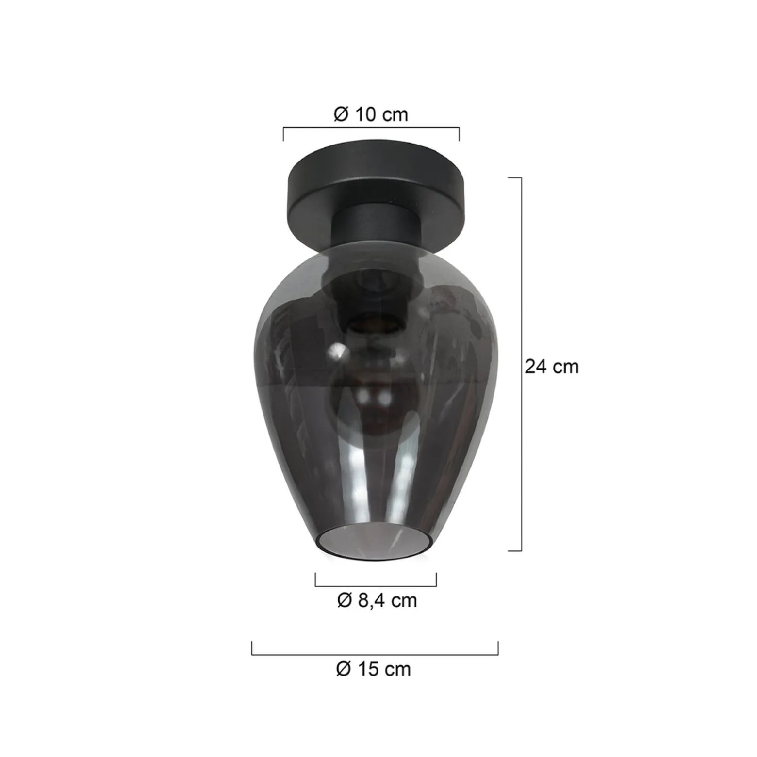 Deckenlampe Bloeba, schwarz/rauchgrau, Ø 15 cm, Glas Tropfen