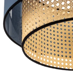 Deckenlampe Boho, blau/holz/schwarz, Ø 45 cm, Textil/Rattan