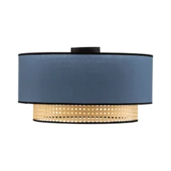 Deckenlampe Boho, blau/holz/schwarz, Ø 45 cm, Textil/Rattan