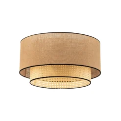 Deckenlampe Boho, braun/holz/schwarz, Ø 60 cm, Textil/Rattan