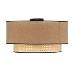 Deckenlampe Boho, braun/holz/schwarz, Ø 45 cm, Textil/Rattan