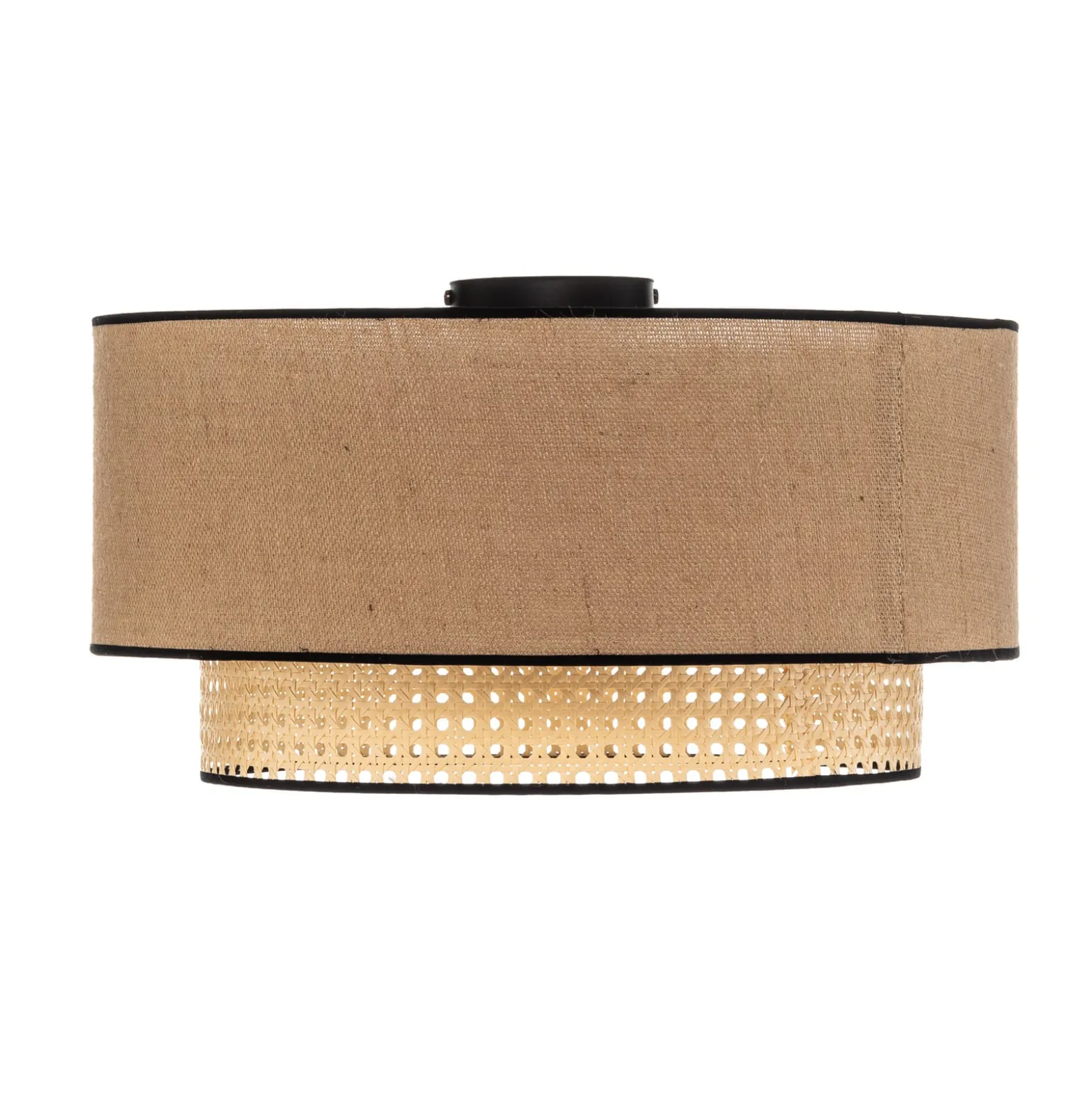 Deckenlampe Boho, braun/holz/schwarz, Ø 45 cm, Textil/Rattan