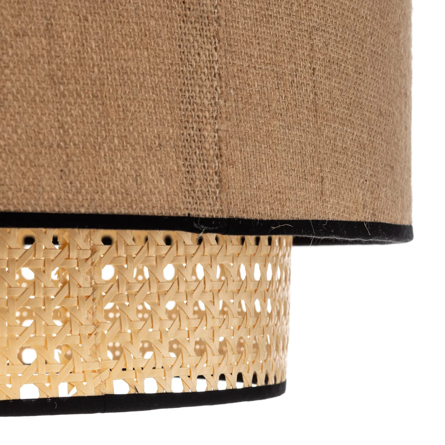 Deckenlampe Boho, braun/holz/schwarz, Ø 45 cm, Textil/Rattan