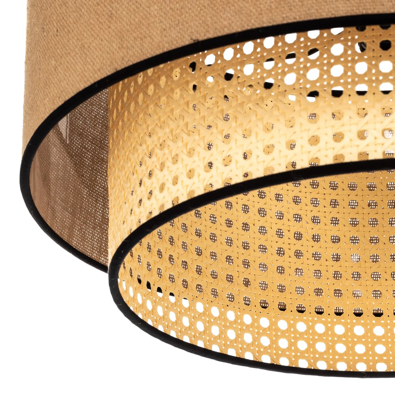 Deckenlampe Boho, braun/holz/schwarz, Ø 45 cm, Textil/Rattan