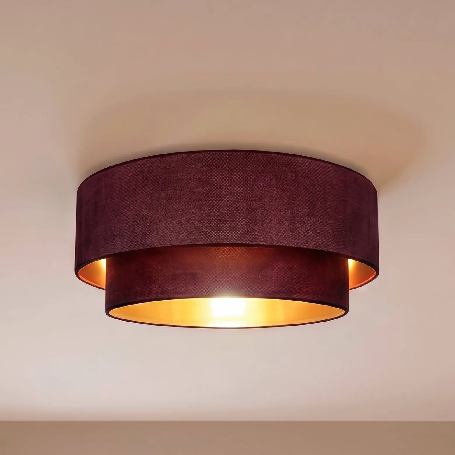 Deckenlampe Boho, dunkelrot/gold, Ø 60 cm, Textil, E27
