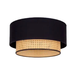 Deckenlampe Boho, schwarz/holz, Ø 45 cm, Textil/Rattan