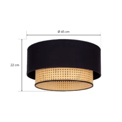 Deckenlampe Boho, schwarz/holz, Ø 45 cm, Textil/Rattan