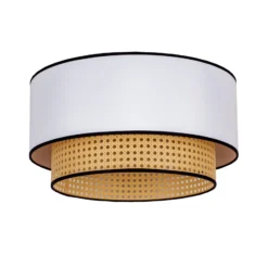 Deckenlampe Boho, weiß/holz/schwarz, Ø 45 cm, Textil/Rattan