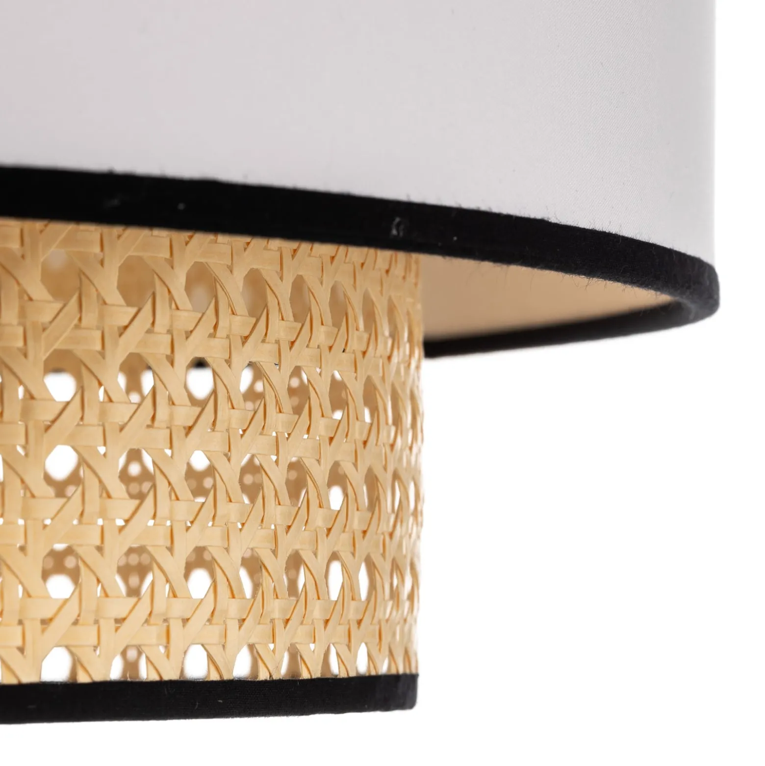 Deckenlampe Boho, weiß/holz/schwarz, Ø 45 cm, Textil/Rattan