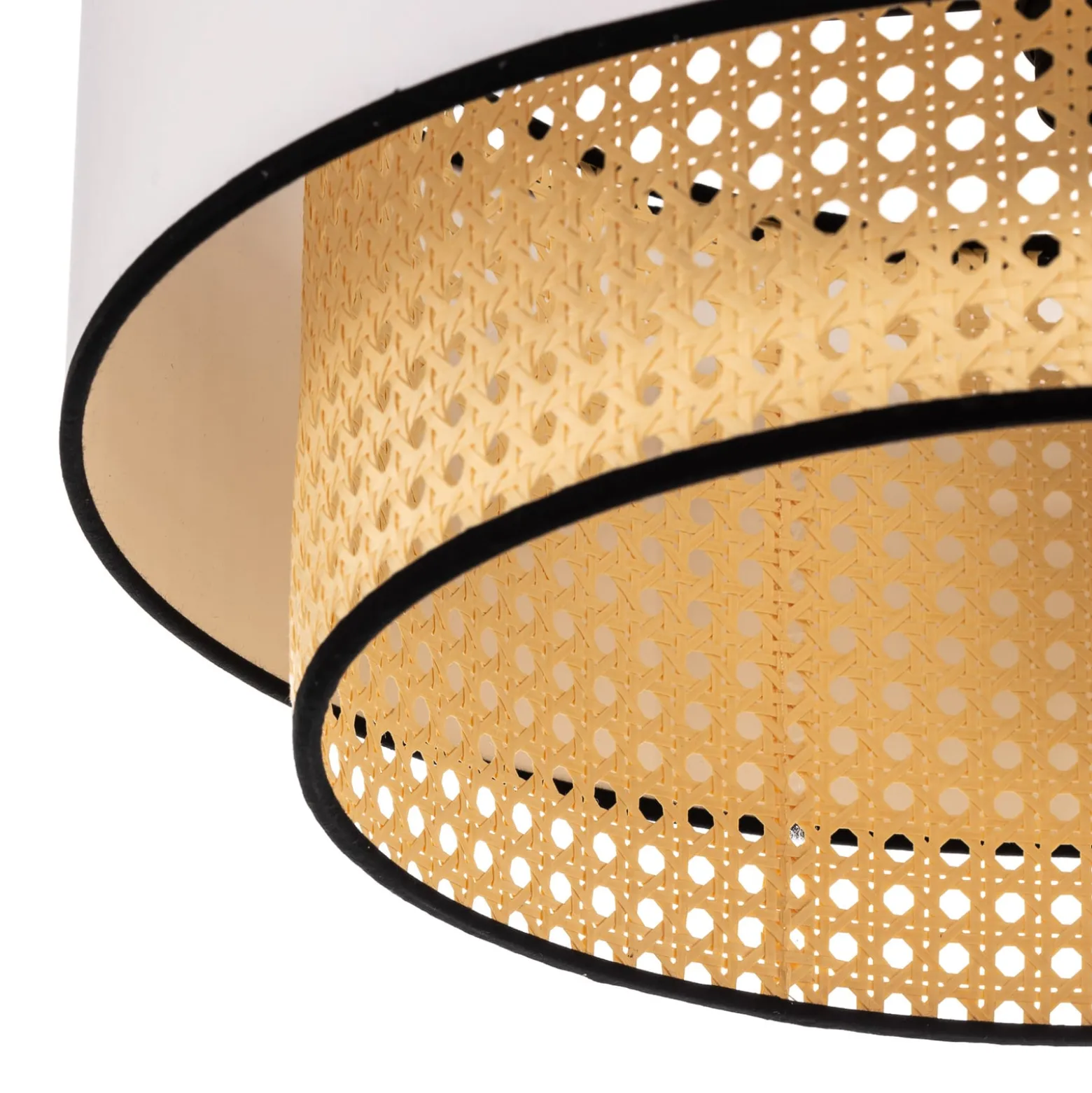 Deckenlampe Boho, weiß/holz/schwarz, Ø 45 cm, Textil/Rattan