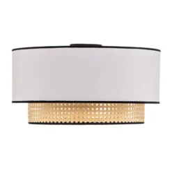 Deckenlampe Boho, weiß/holz/schwarz, Ø 45 cm, Textil/Rattan