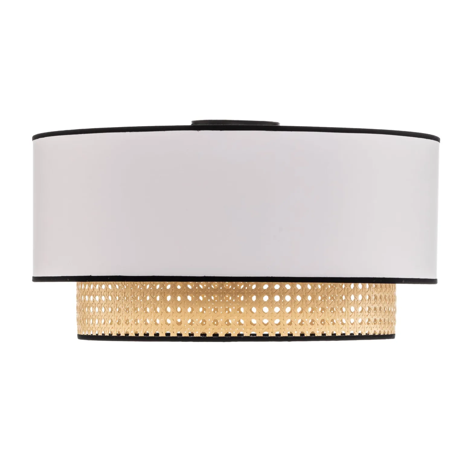 Deckenlampe Boho, weiß/holz/schwarz, Ø 45 cm, Textil/Rattan