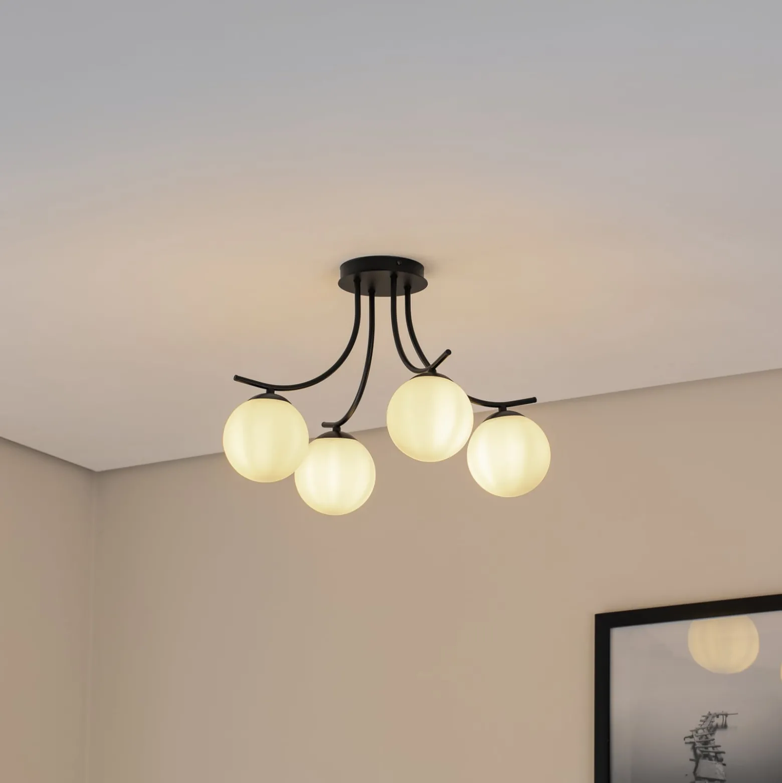 Deckenlampe Boston, schwarz/opal, 4-flammig