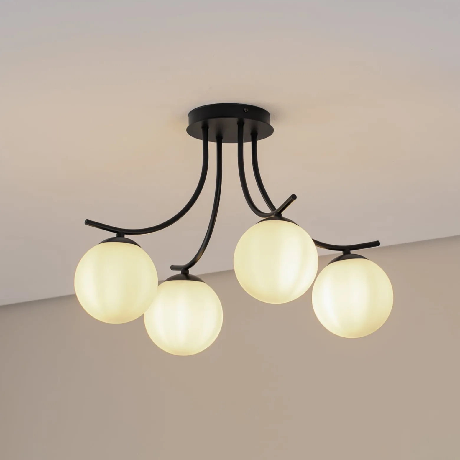 Deckenlampe Boston, schwarz/opal, 4-flammig