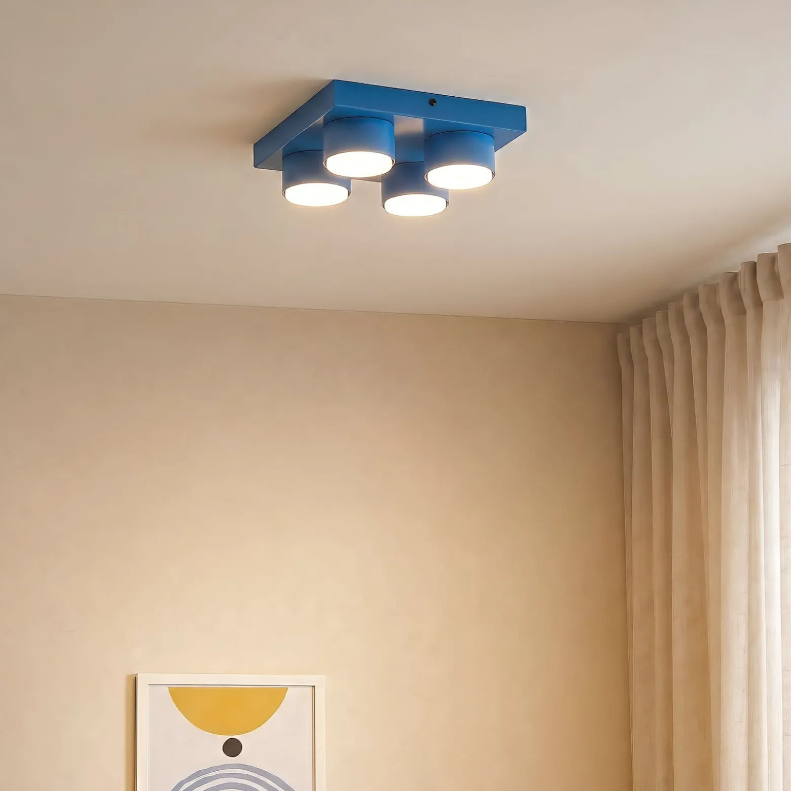 Deckenlampe Brix, blau, 23 cm lang, 4-flammig, GX53
