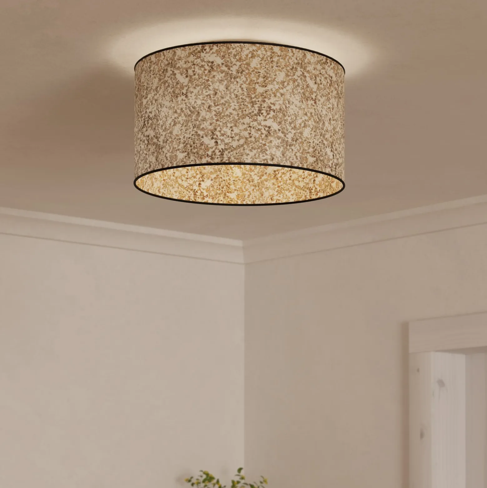 Deckenlampe Butterburn, Ø 38 cm, beige/grün, Stoff
