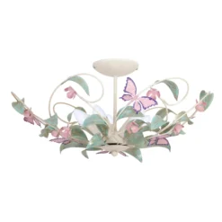 Deckenlampe BUTTERFLY, creme/grün/rosé, Edelstahl, 5-flammig