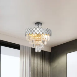 Deckenlampe Carisma Metall chromfarben Glaskristalle Ø 50 cm