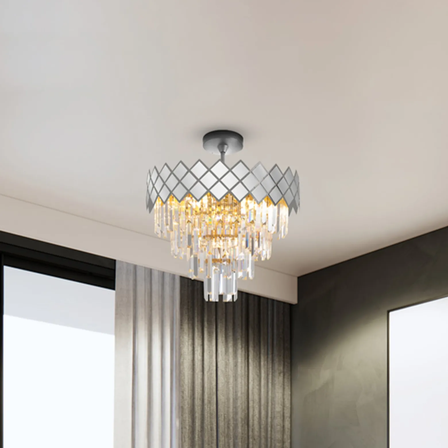 Deckenlampe Carisma Metall chromfarben Glaskristalle Ø 50 cm