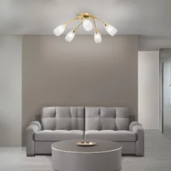 Deckenlampe CARLA, messingfarben, Ø 60 cm Metall/Glas 5-flg.