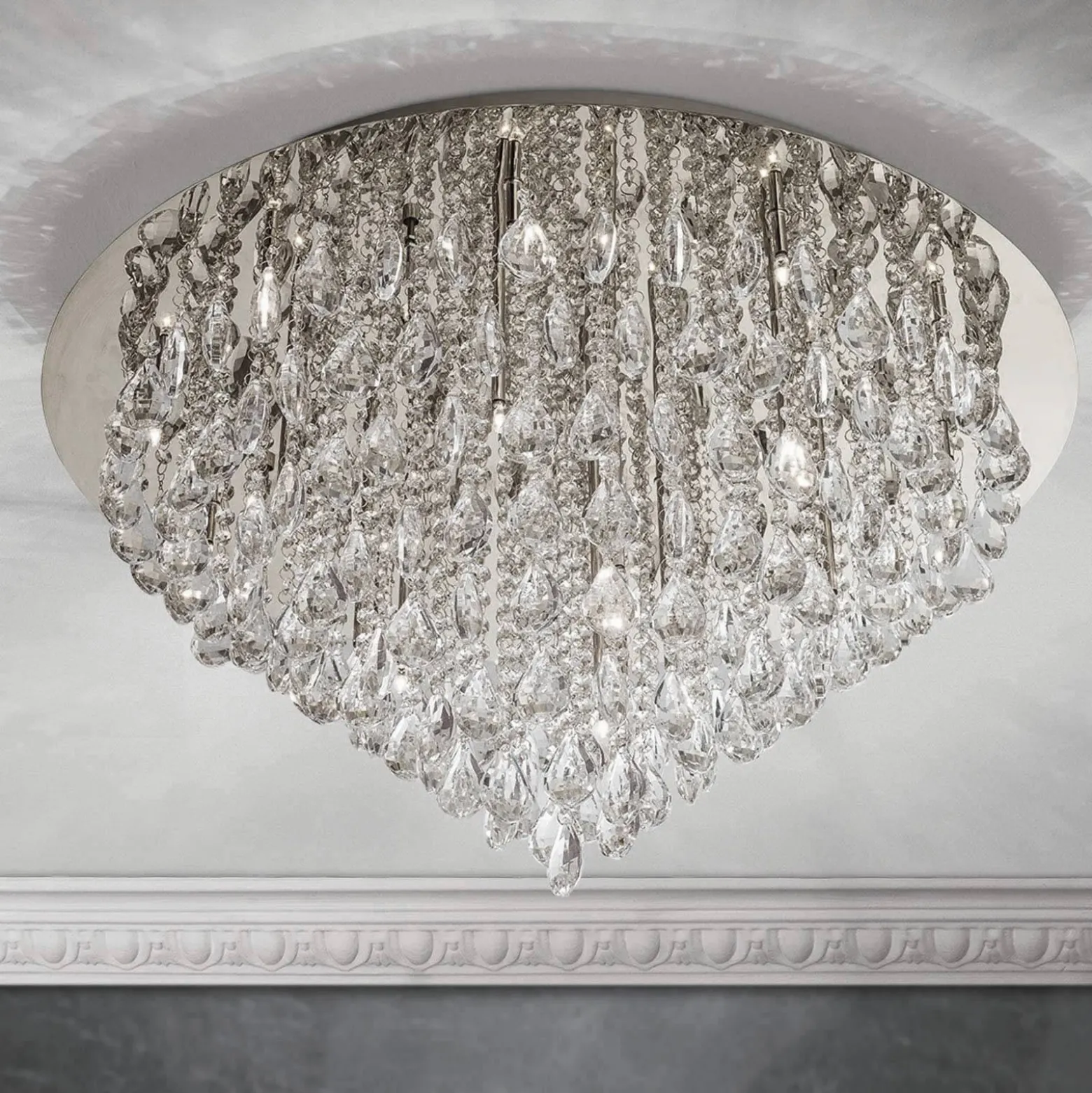 Deckenlampe Celeste mit K9-Kristallen, Ø75cm chrom
