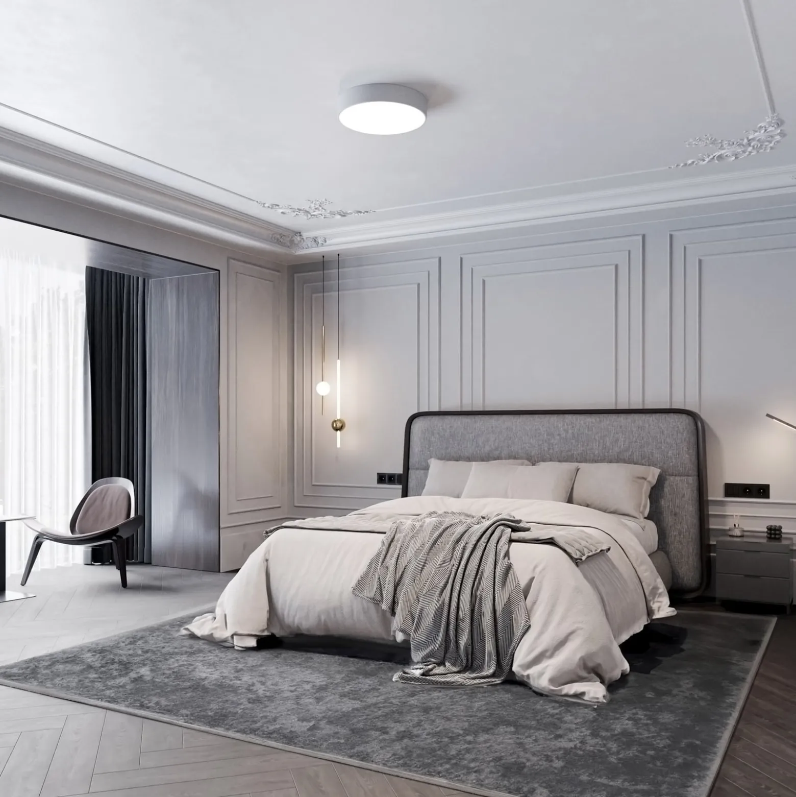 Deckenlampe Cleo 400, grau, Sensor, IP54, Ø 40 cm, Metall