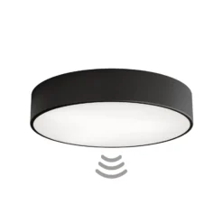 Deckenlampe Cleo 400, schwarz, Sensor, IP20, Ø 40 cm, Metall