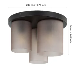 Deckenlampe Colomera, Ø 35 cm, schwarz/grau, 3-flg., Glas