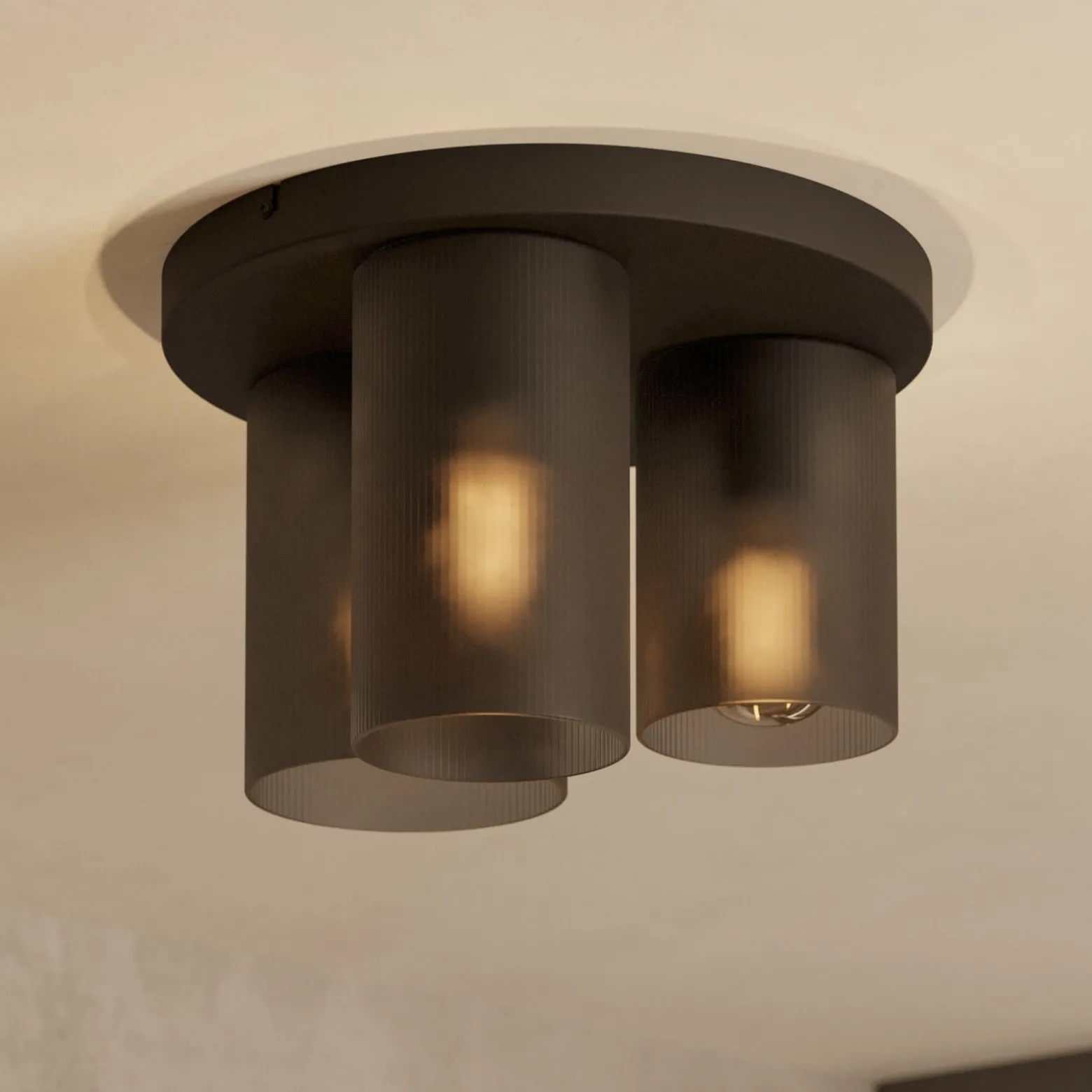Deckenlampe Colomera, Ø 35 cm, schwarz/grau, 3-flg., Glas