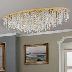 Deckenlampe Crystalriver mit Kristallbehang gold