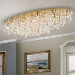 Deckenlampe Crystalriver mit Kristallbehang gold