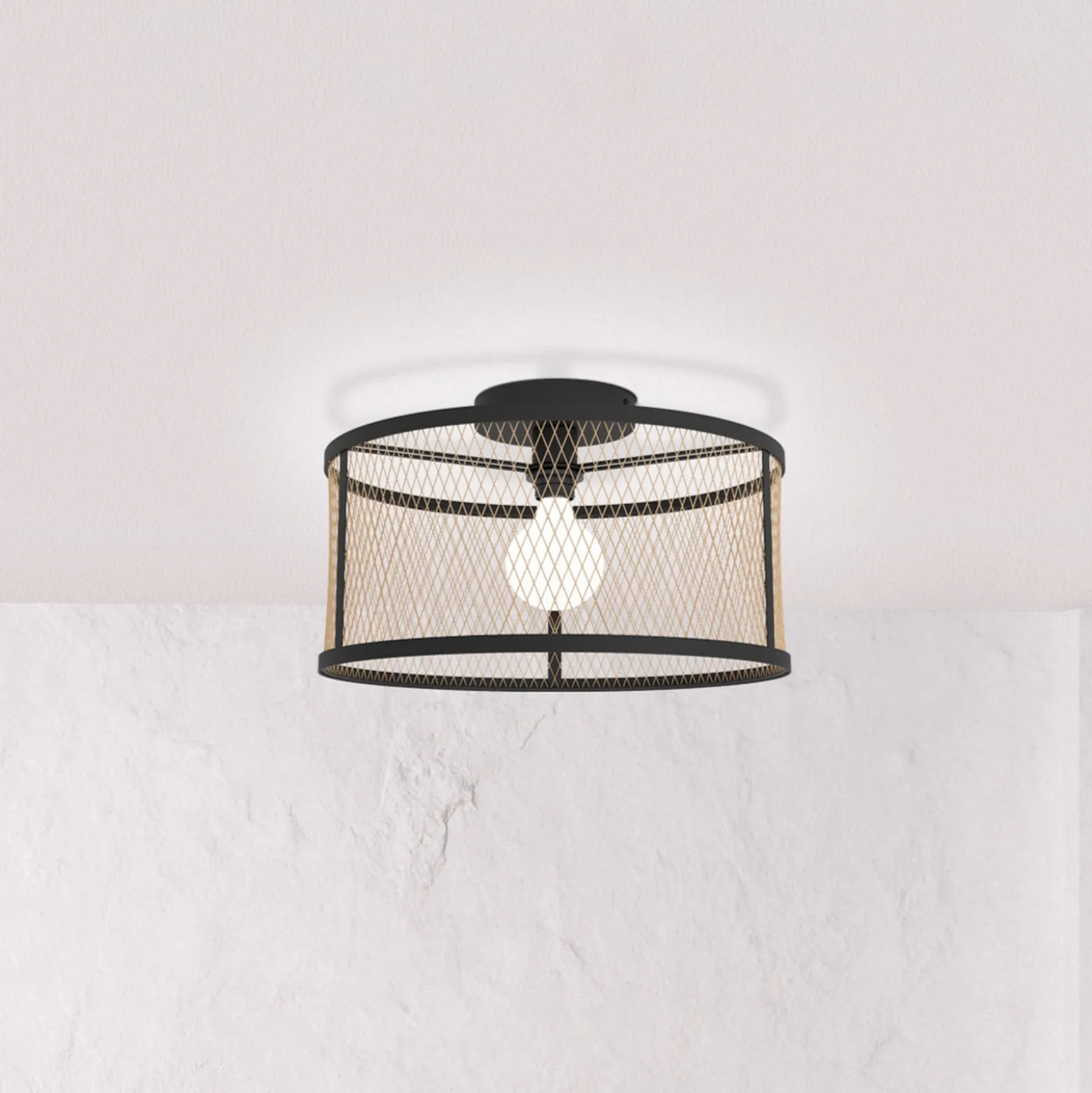 Deckenlampe Dellow, Ø 45 cm, schwarz/messingfarben, Stahl