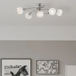 Deckenlampe Elliott, Länge 62 cm, nickel matt, Metall/Glas