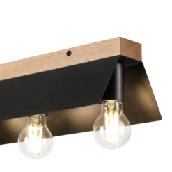 Deckenlampe Esme, schwarz, Länge 40 cm, Metall/Holz, 3-flg.