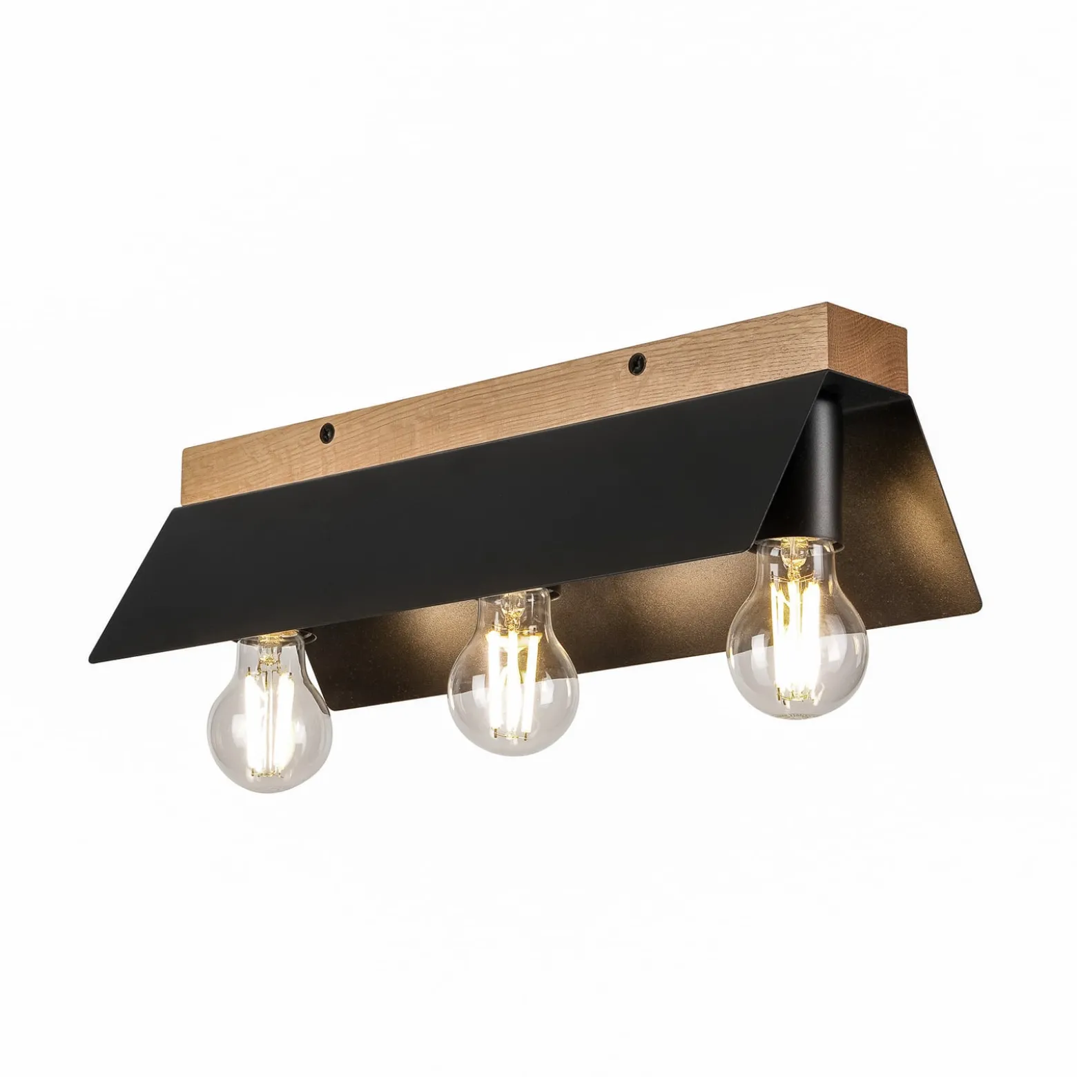 Deckenlampe Esme, schwarz, Länge 40 cm, Metall/Holz, 3-flg.