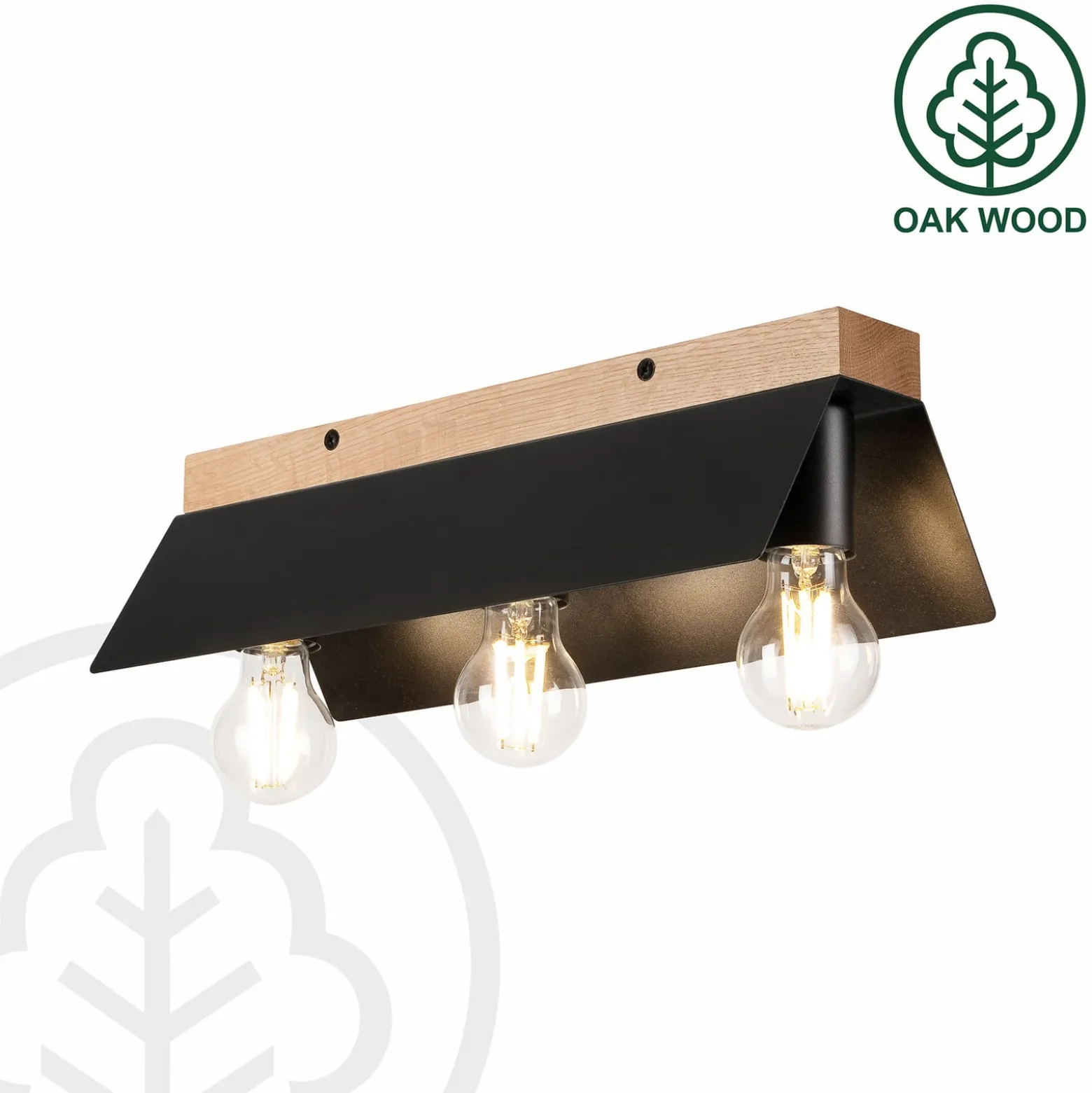Deckenlampe Esme, schwarz, Länge 40 cm, Metall/Holz, 3-flg.