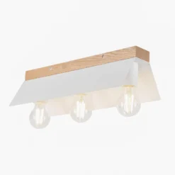 Deckenlampe Esme, weiß, Länge 40 cm, Metall/Holz, 3-flammig