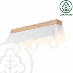 Deckenlampe Esme, weiß, Länge 40 cm, Metall/Holz, 3-flammig