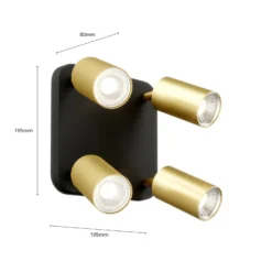 Deckenlampe Eye Spot vierflammig, schwarz/messing