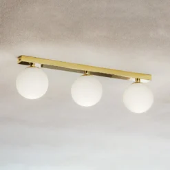 Deckenlampe Fatis Opalglas/messing 3-flammig lang