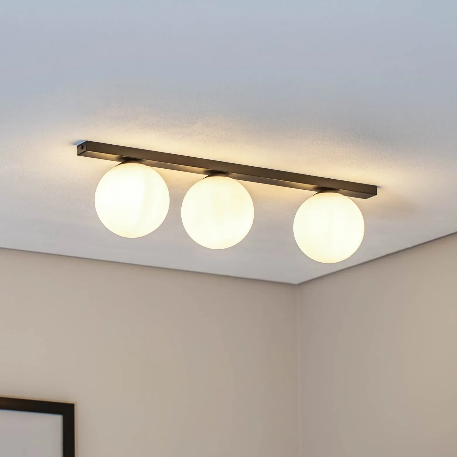 Deckenlampe Fit, schwarz/opal, dreiflammig