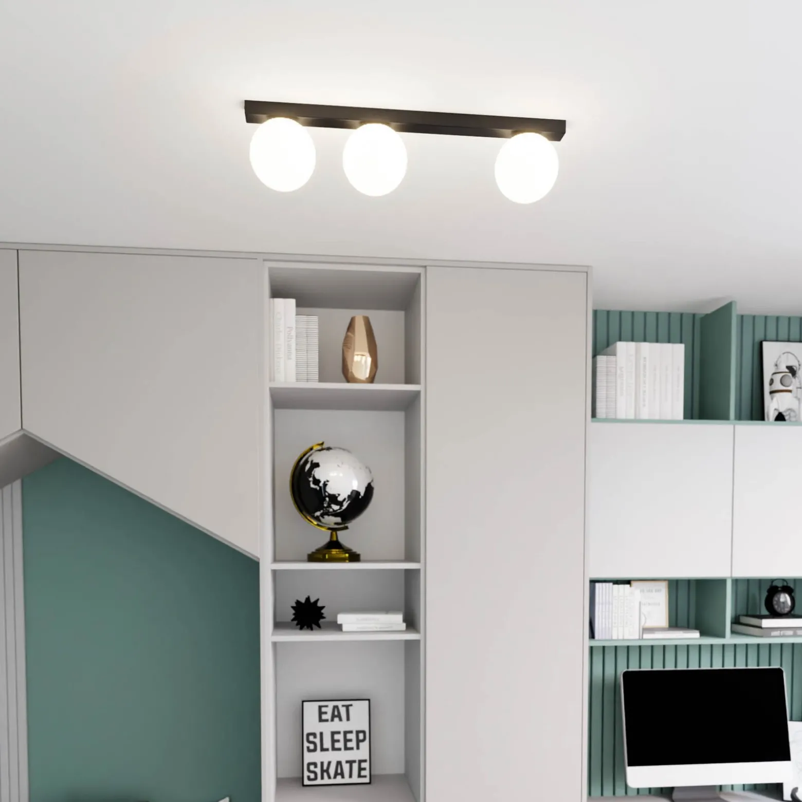 Deckenlampe Fit, schwarz/opal, dreiflammig