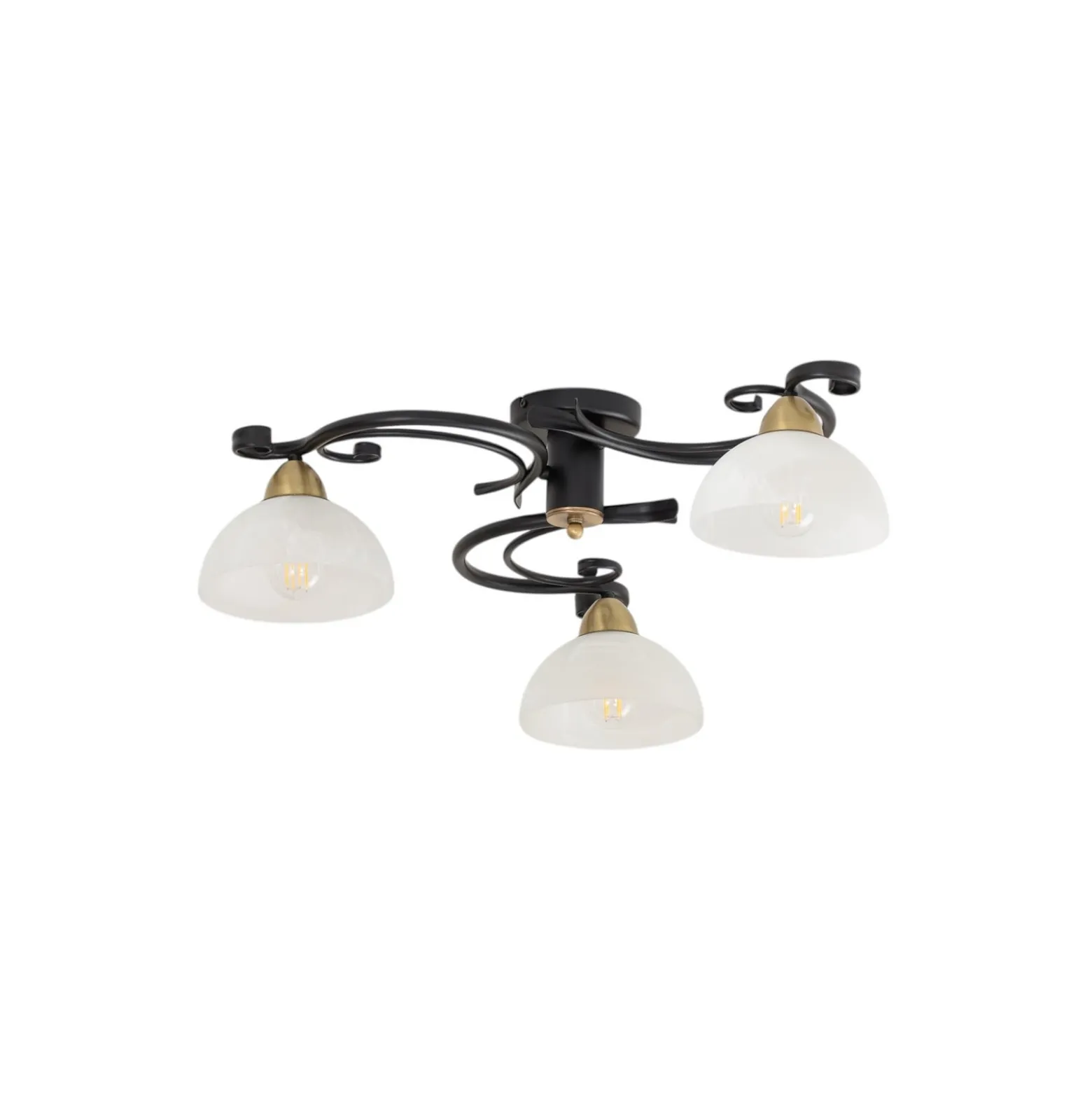Deckenlampe Flora, 3 Glasschirme, schwarz/messing